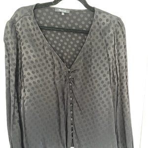 Long Sleeve Black Polka Dot Satin Blouse